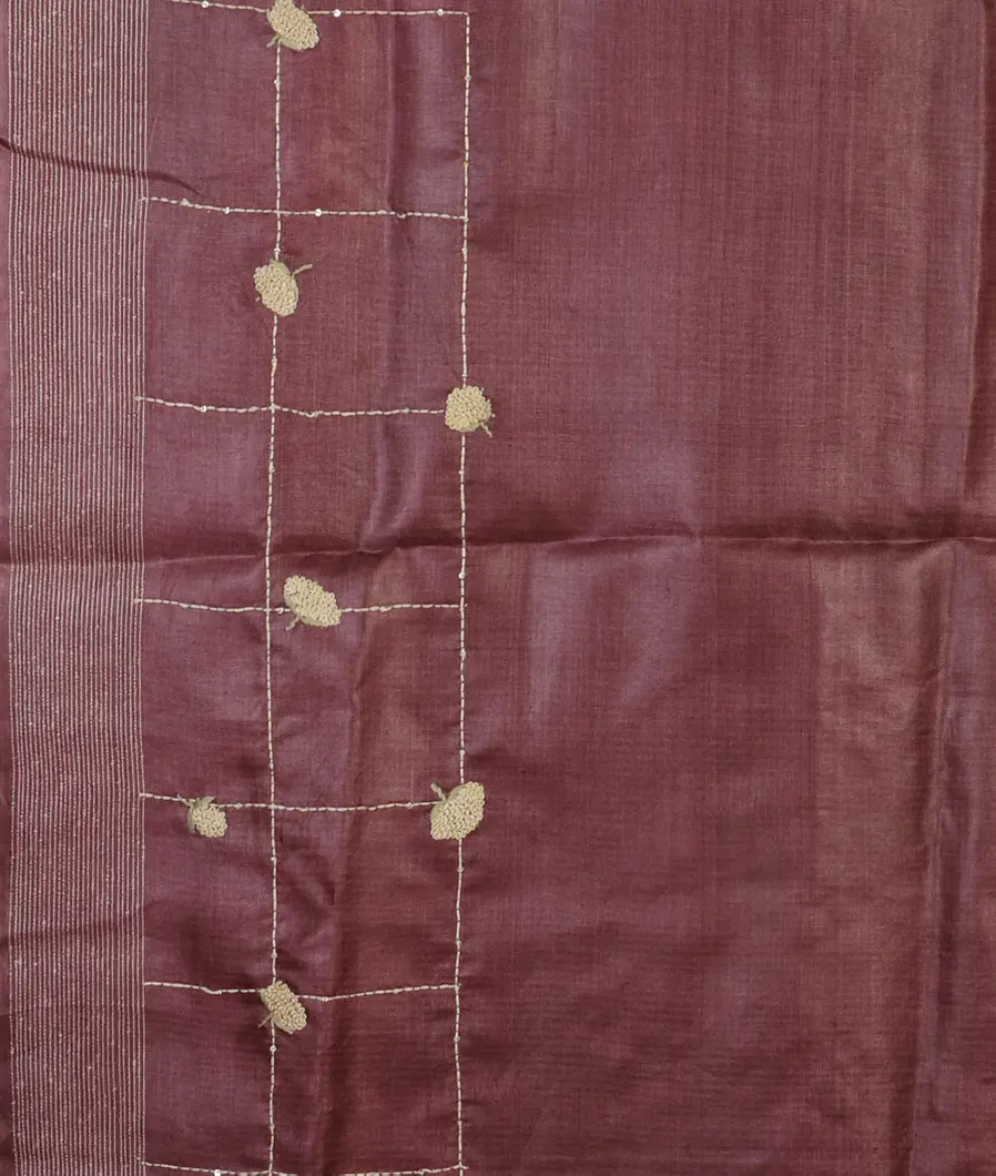 Purple Tussar Embroidery Saree T4631753