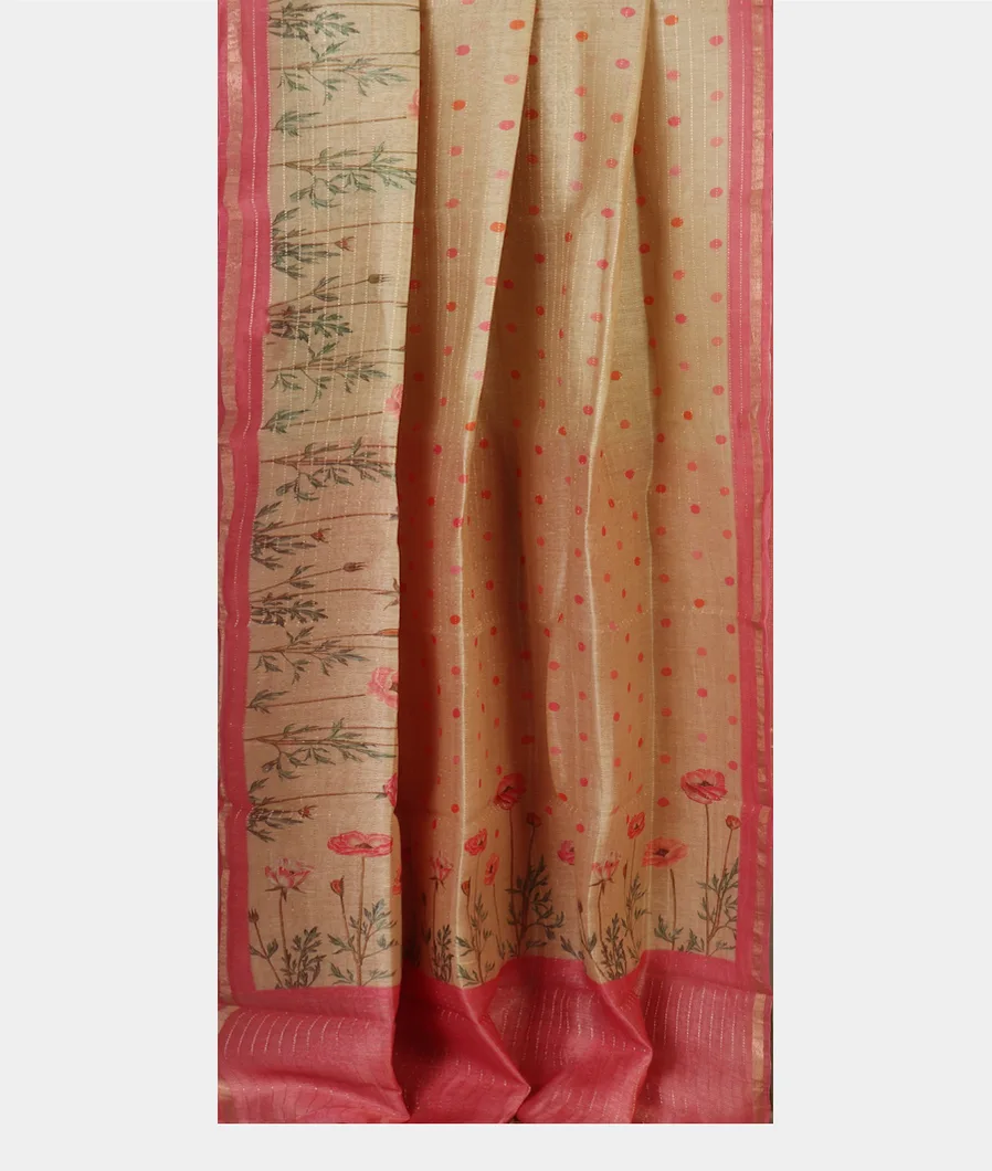 Beige Linen Printed Saree T4645312