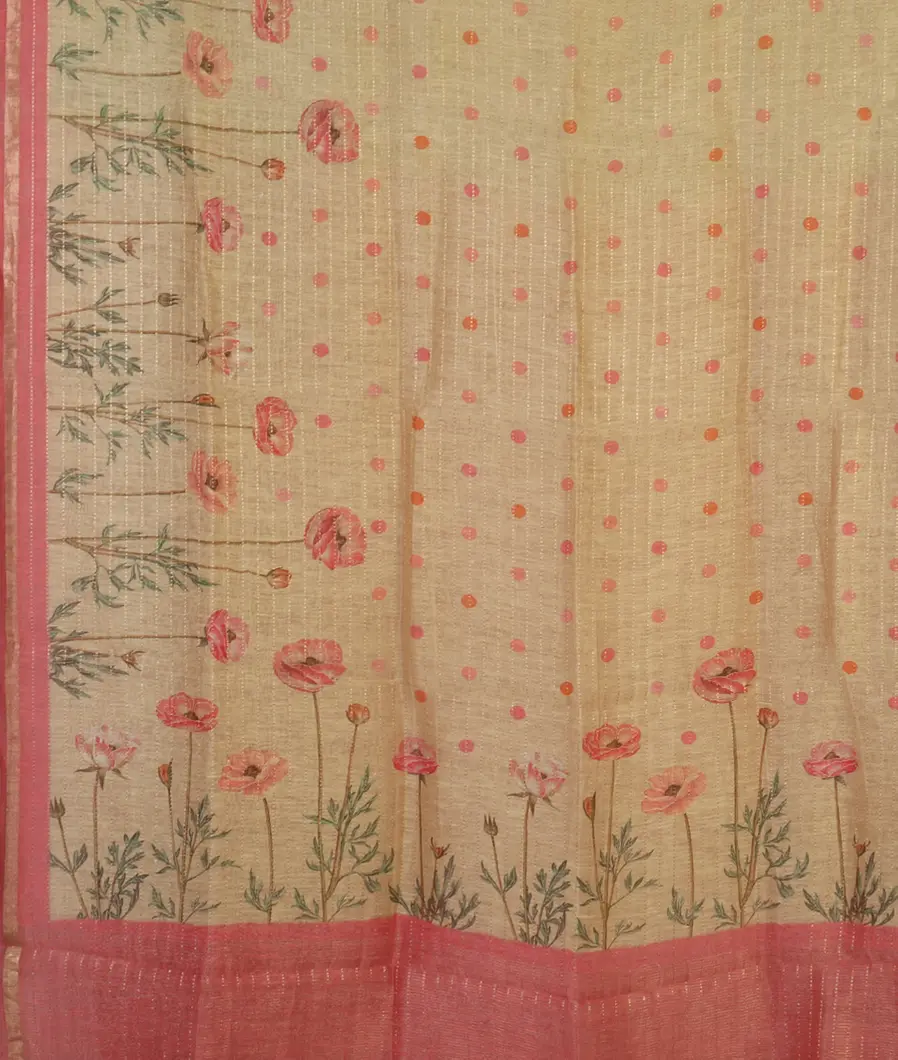 Beige Linen Printed Saree T4645314