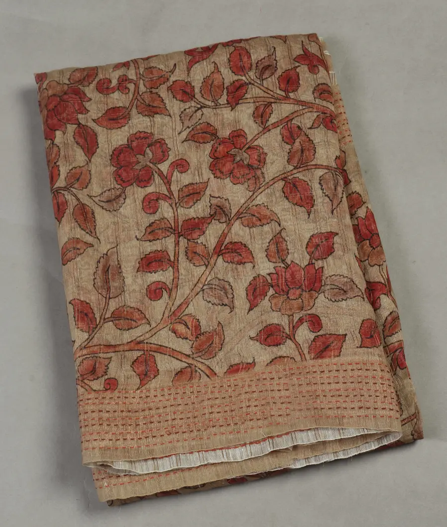 Beige Linen Printed Saree T464538-image