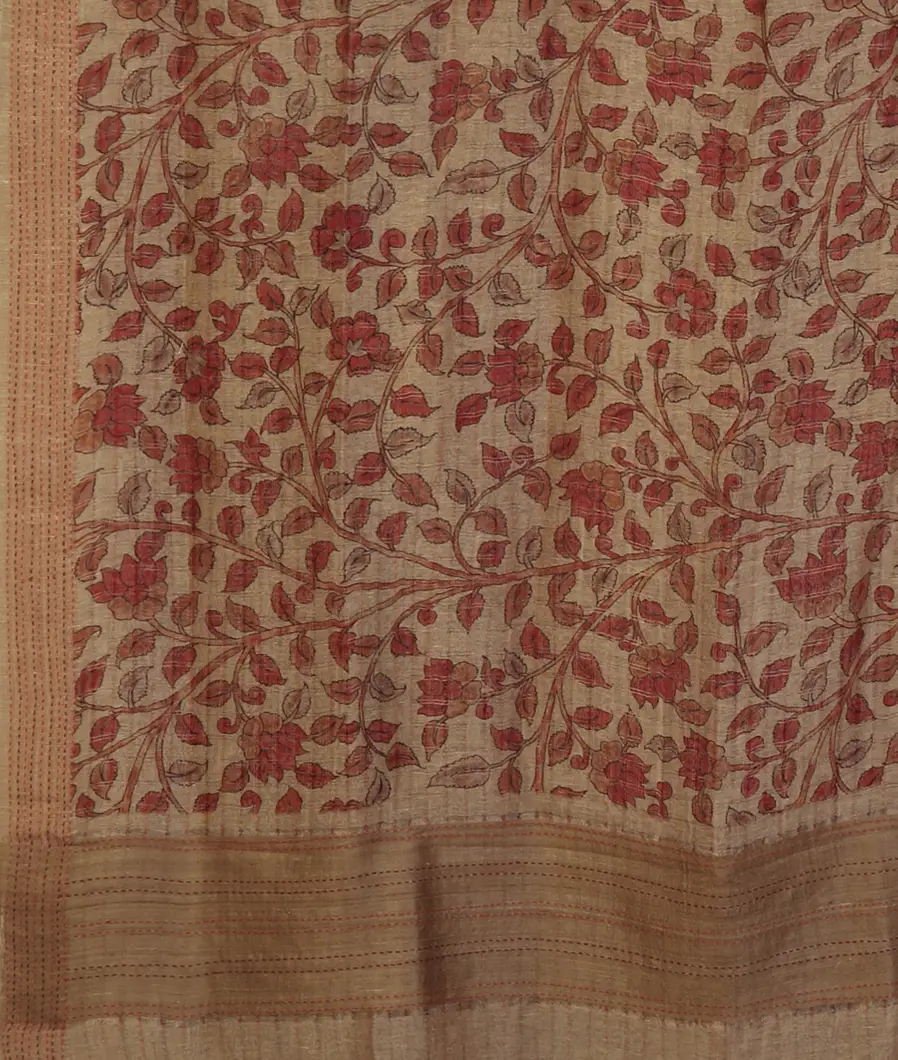 Beige Linen Printed Saree T4645384