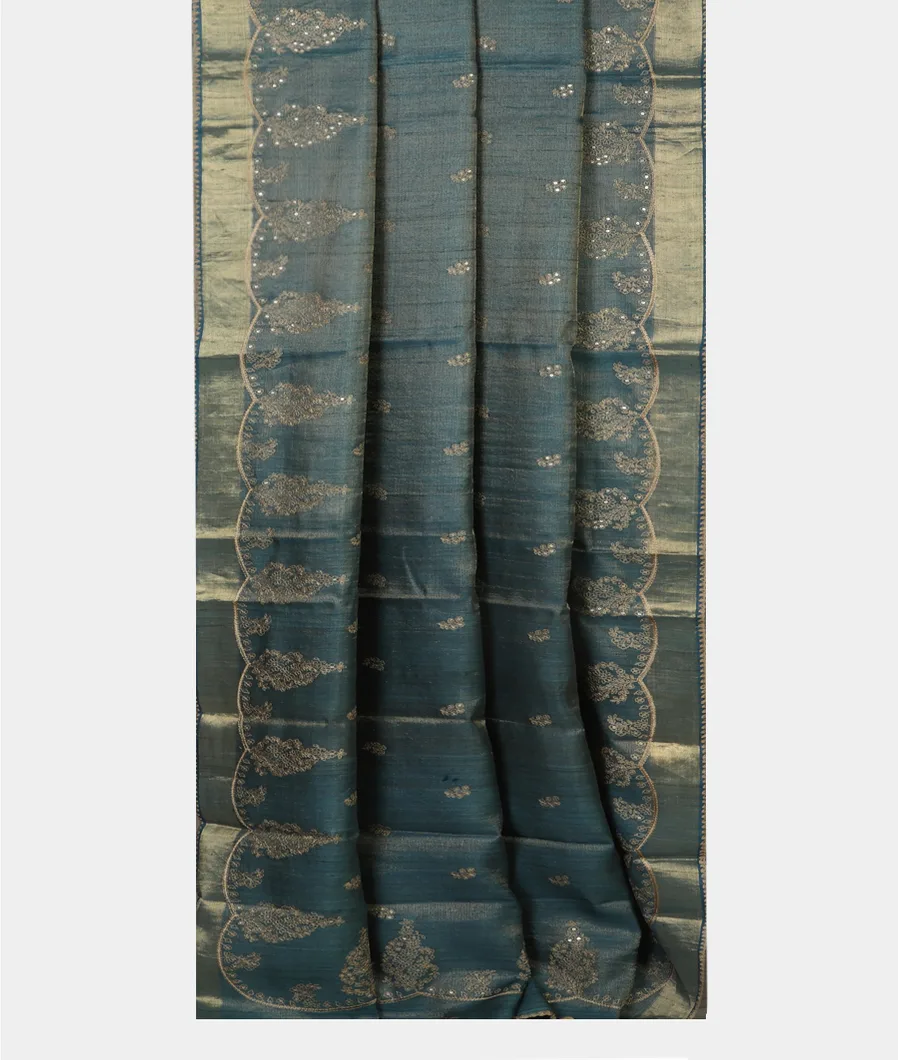 Blue Tissue Tussar Embroidery Saree T4230022