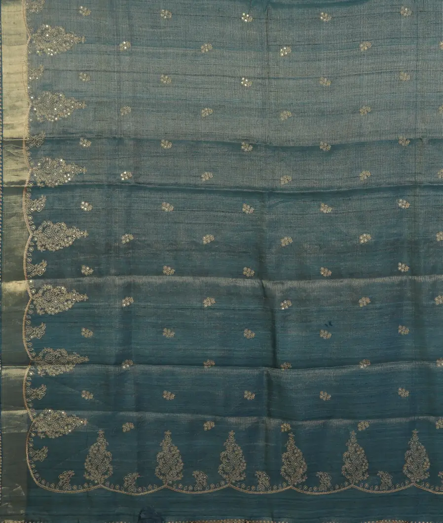 Blue Tissue Tussar Embroidery Saree T4230024