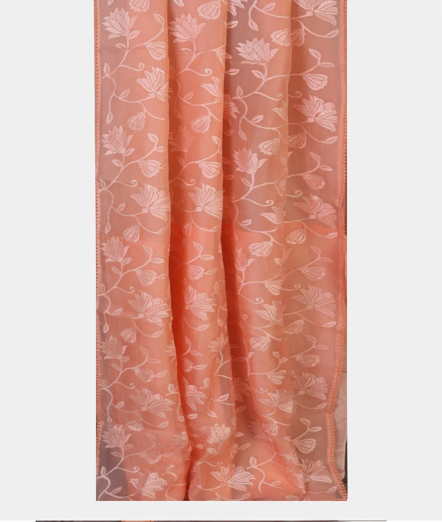 Peach Kora Organza Embroidery Saree T3738792