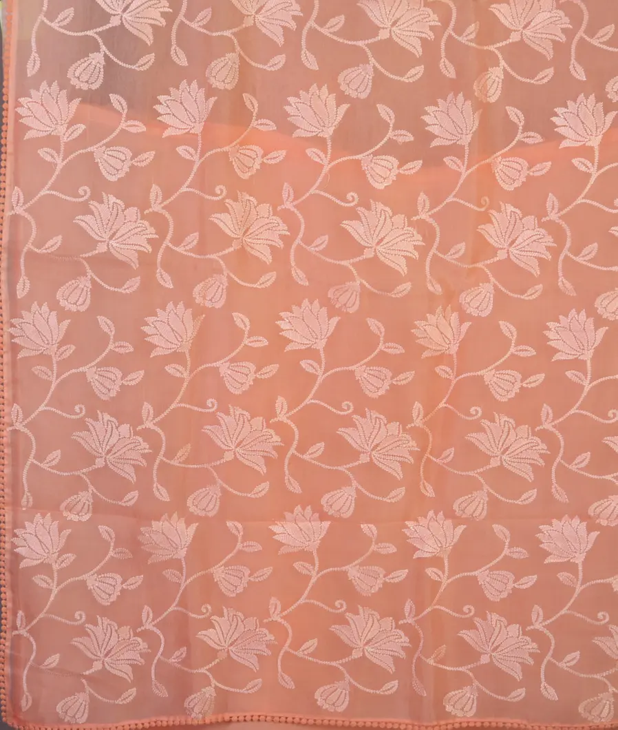 Peach Kora Organza Embroidery Saree T3738794