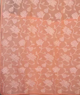 Peach Kora Organza Embroidery Saree T3738794