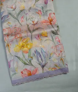 Light Purple Kora Organza Embroidery Saree T4638381