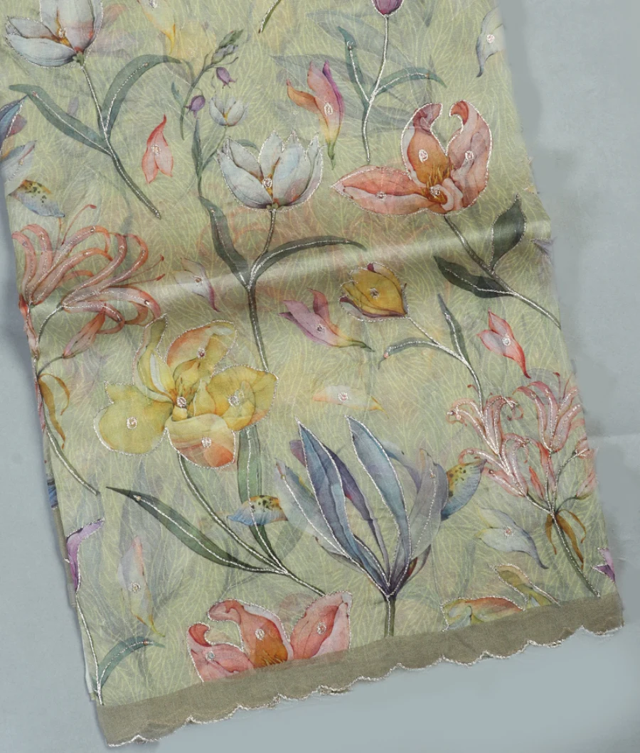 Light Green Kora Organza Embroidery Saree T463839-image