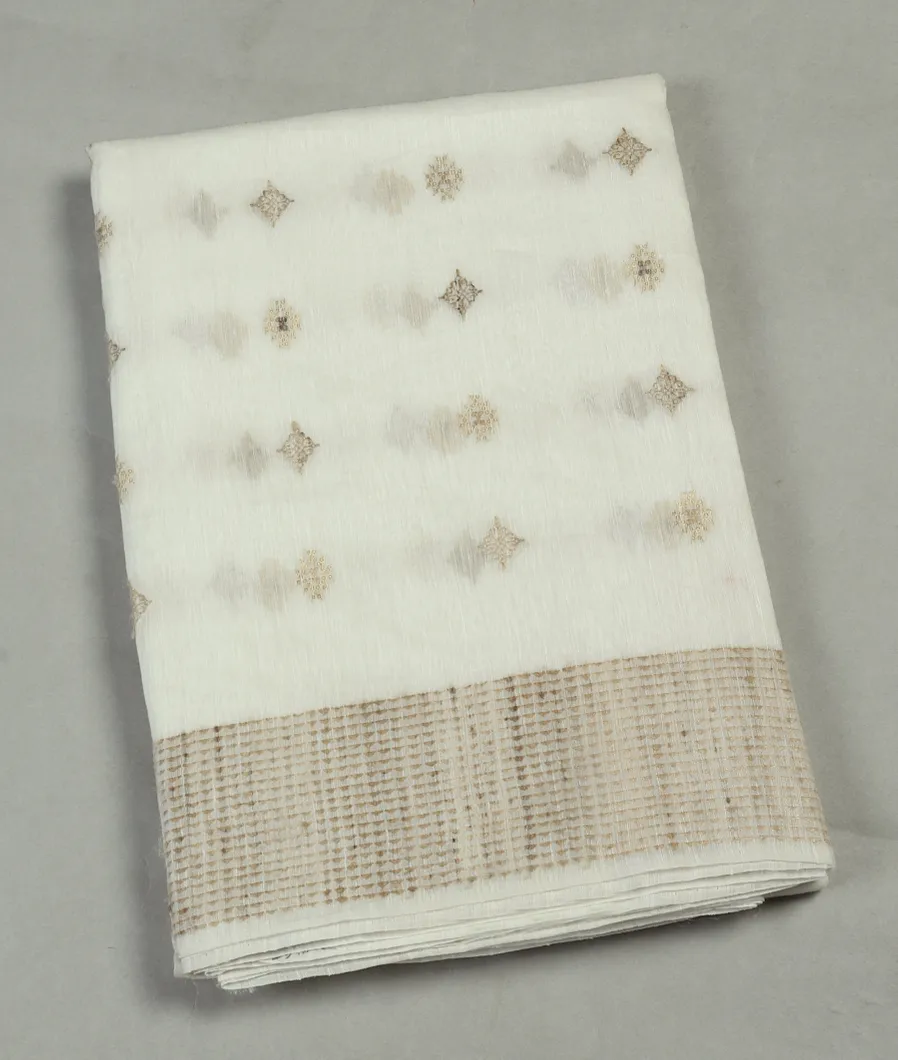 White Handwoven Linen Saree T281190-image