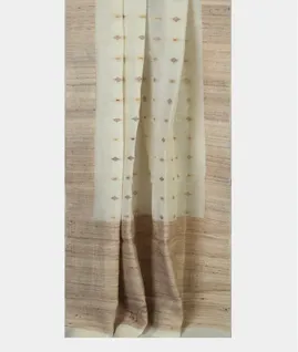 White Handwoven Linen Saree T2811902