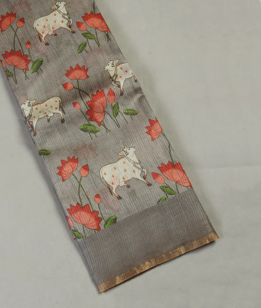 Grey Tussar Printed Saree T464772-image