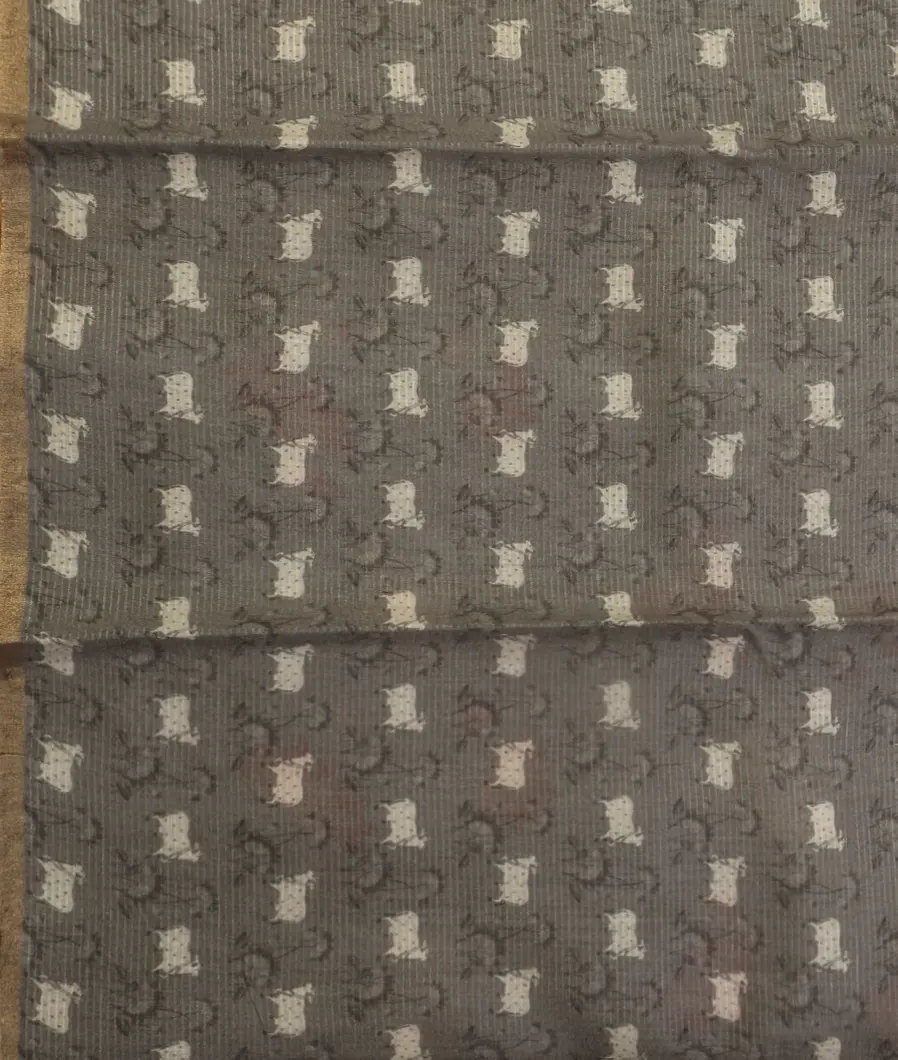 Grey Tussar Printed Saree T4647723