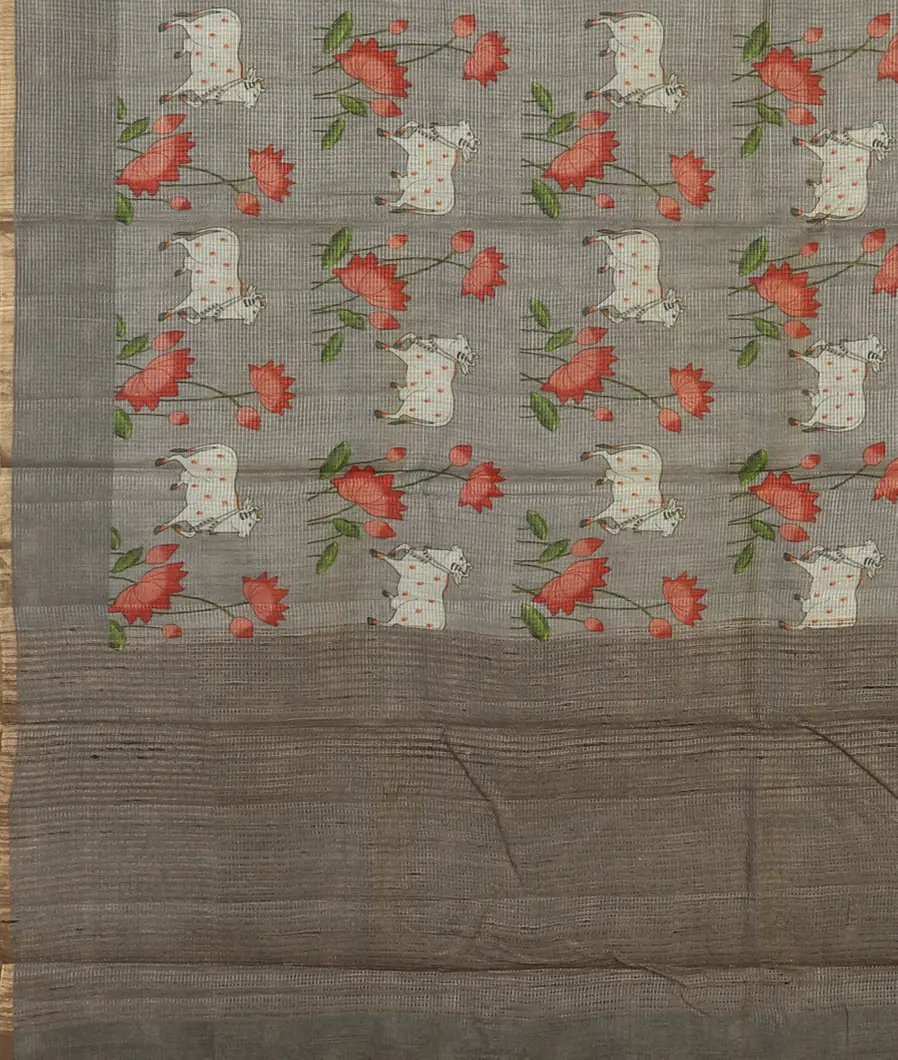 Grey Tussar Printed Saree T4647724