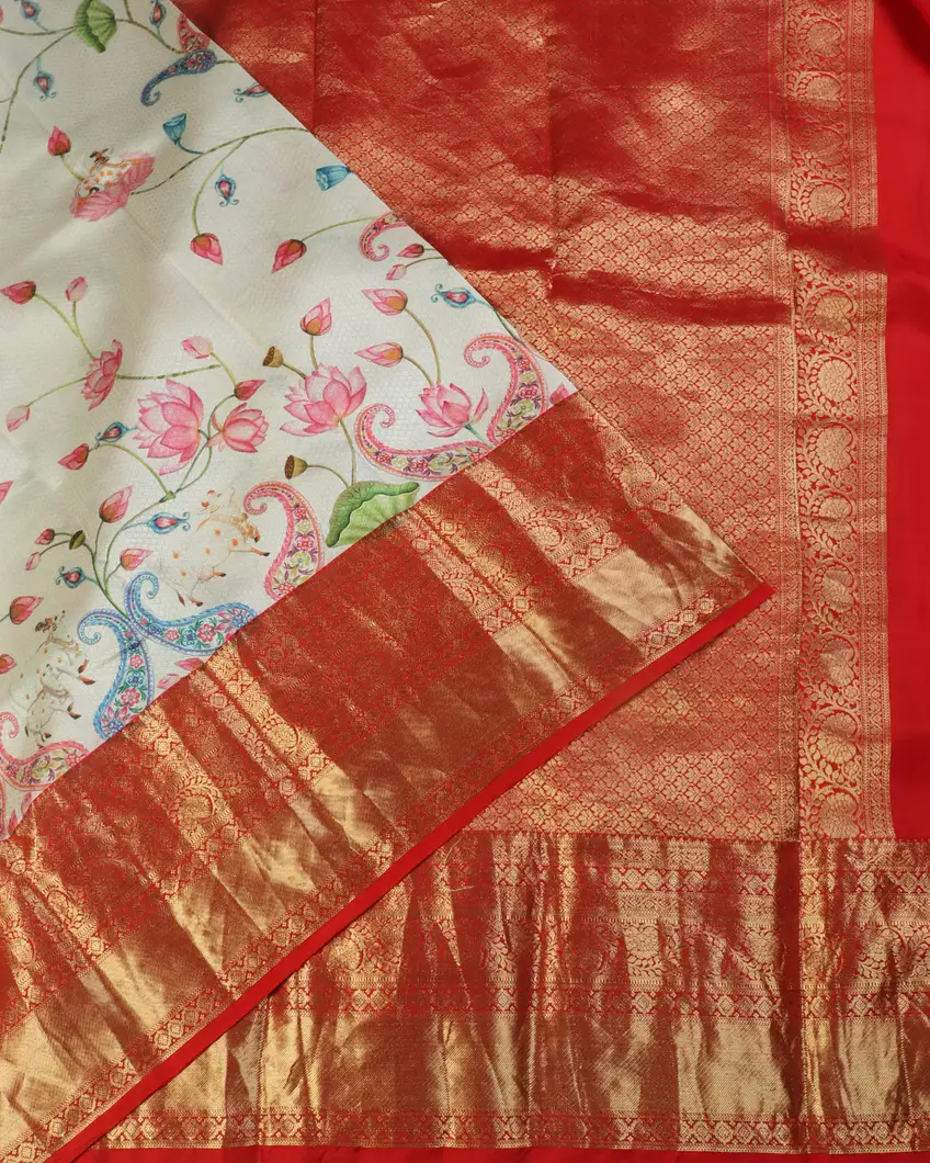 White Printed Soft Silk Saree T4654172
