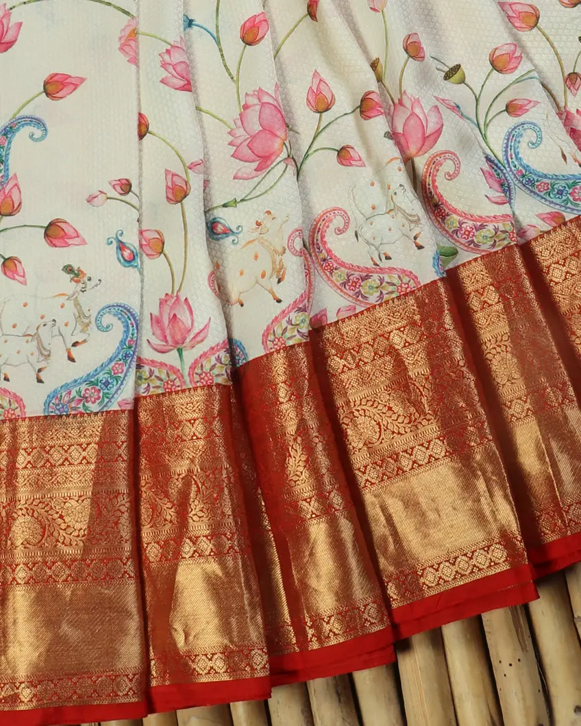 White Printed Soft Silk Saree T4654175