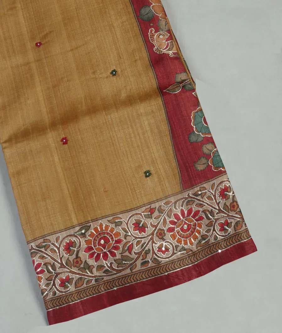 Beige Tussar Embroidery Saree T464402-image