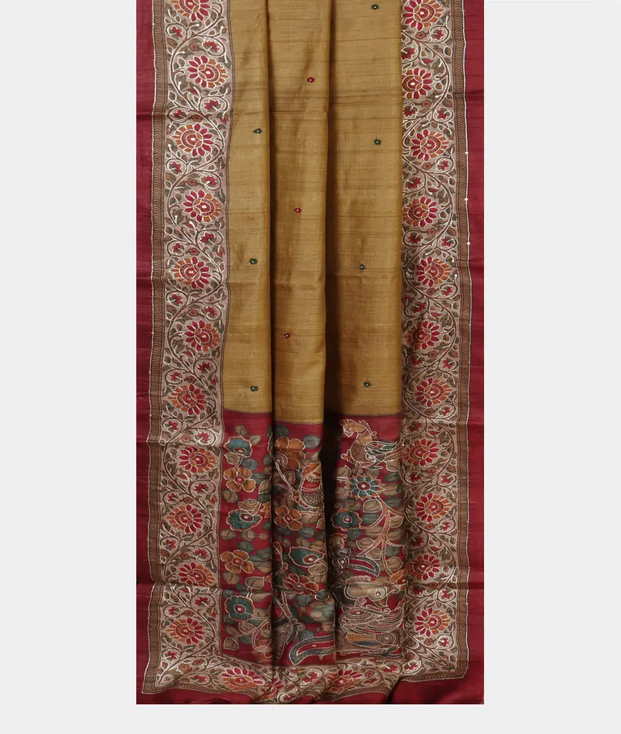 Beige Tussar Embroidery Saree T4644022