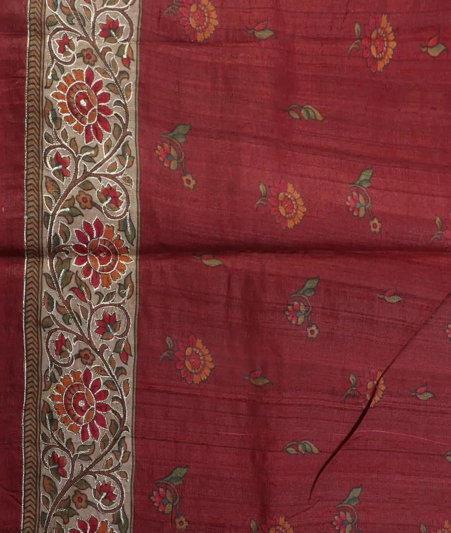 Beige Tussar Embroidery Saree T4644023