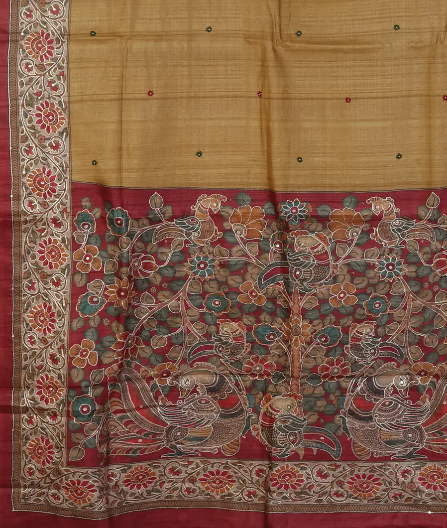 Beige Tussar Embroidery Saree T4644024