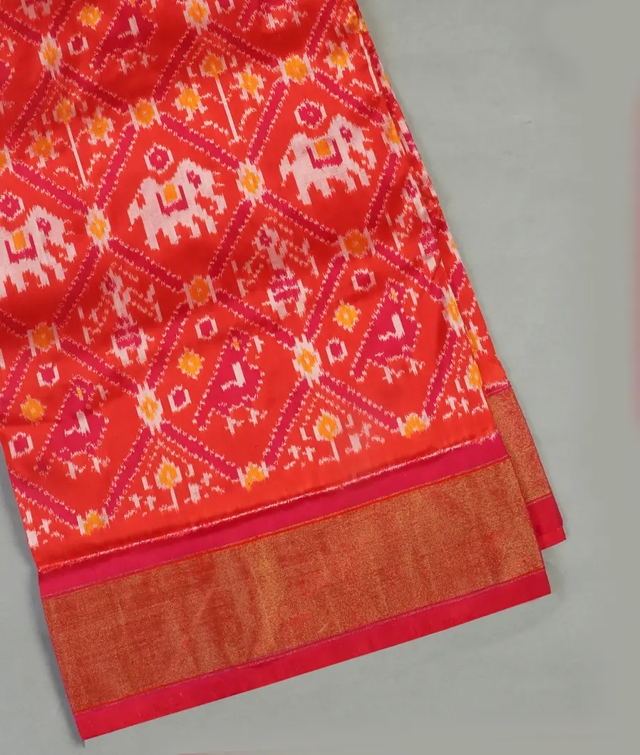 Red Ikat Silk Saree T419327-image
