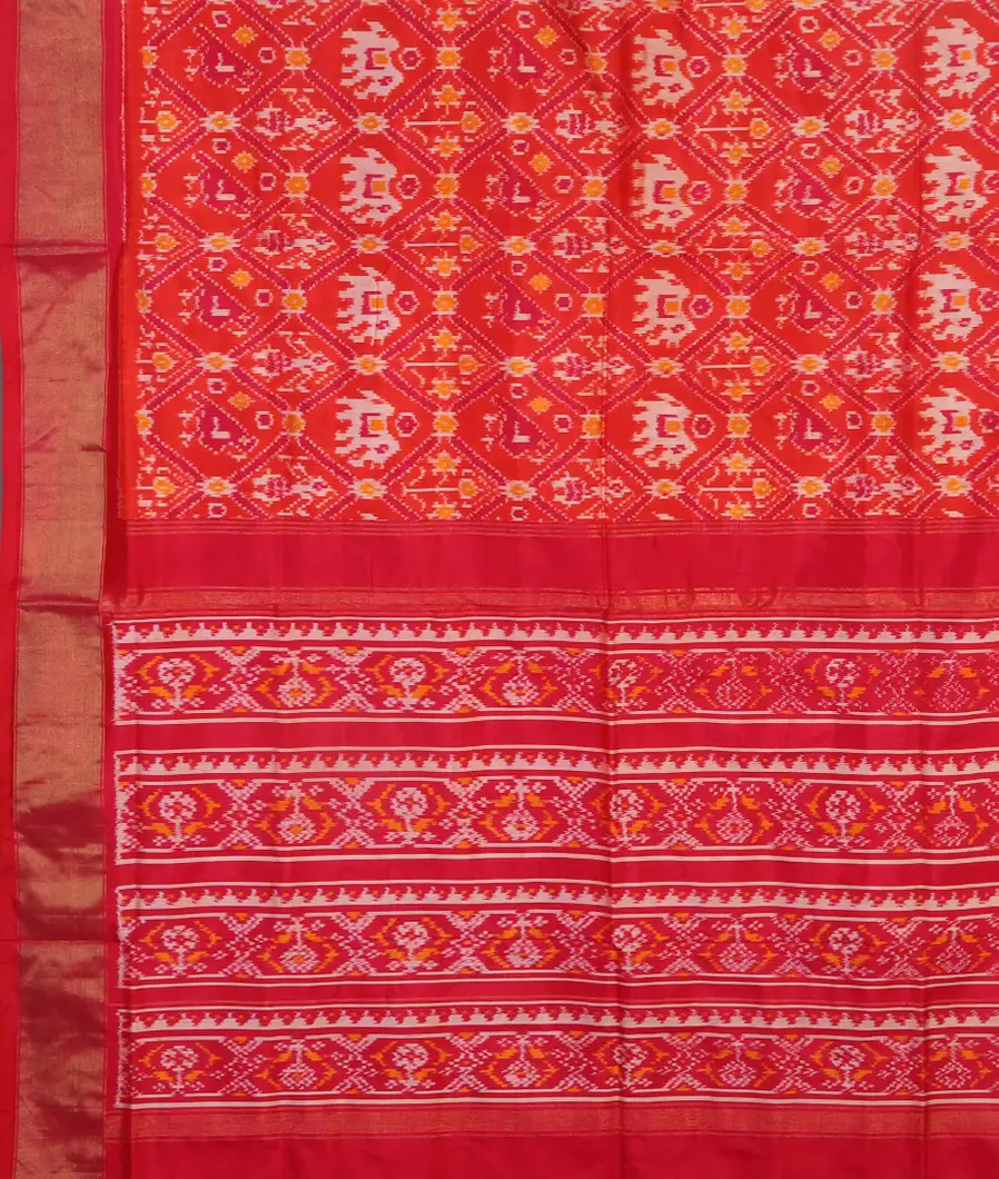 Red Ikat Silk Saree T4193274