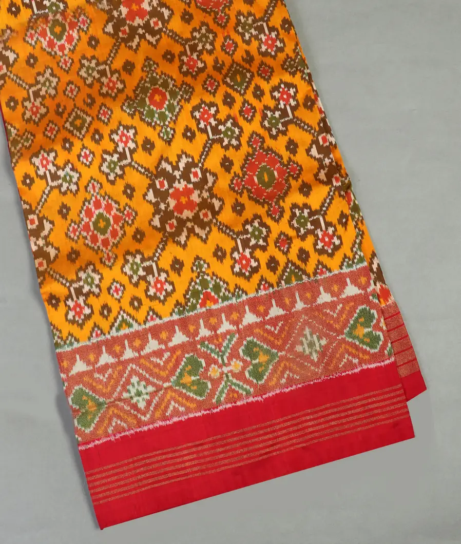 Mustard Yellow IKat Silk Saree T419342-image