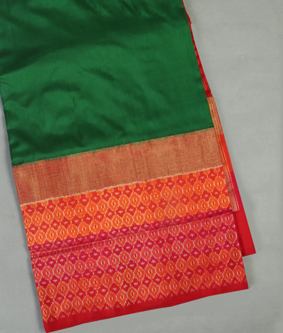Bottle Green Ikat Silk Saree T464814-image