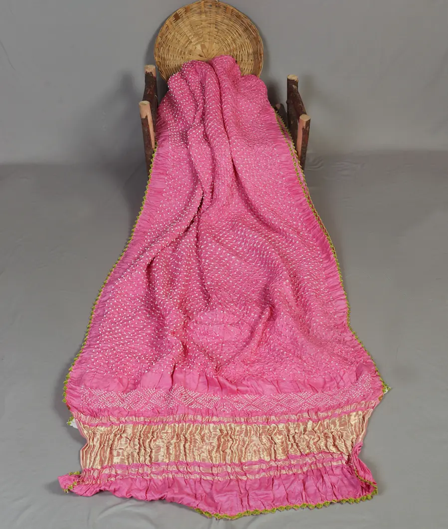 Pink Bandhani Gajji Silk Saree T4567642
