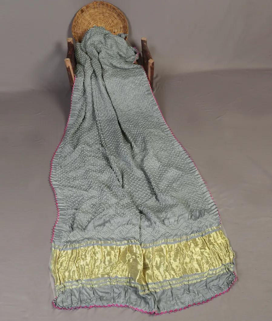 Grey Bandhani Gajji Silk Saree T4567562