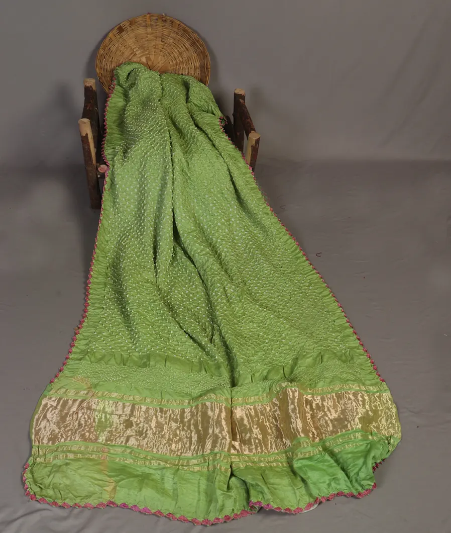 Light Green Bandhani Chaniya Silk Saree T4650514
