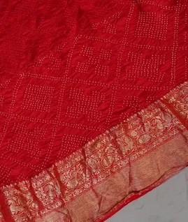 Red Bandhani Chaniya Silk Saree  T4650574