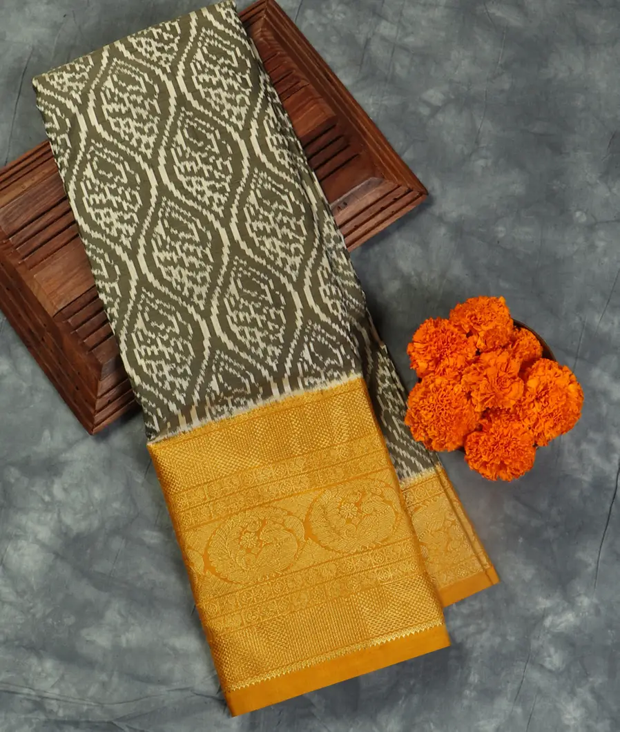 Grey Ikat Silk Saree T464945-image