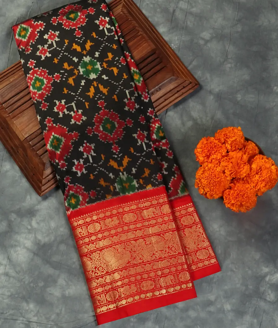 Black Ikat Silk Saree T464981-image