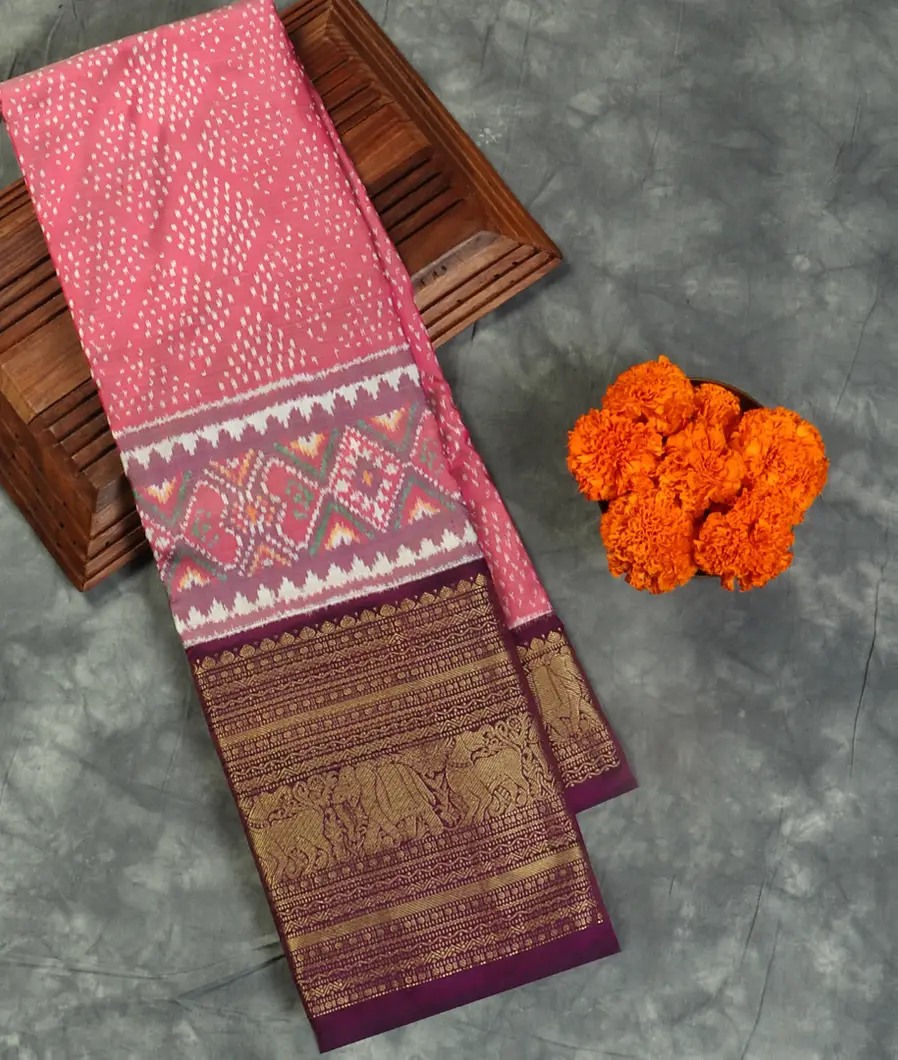Pink Ikat Silk Saree T464942-image