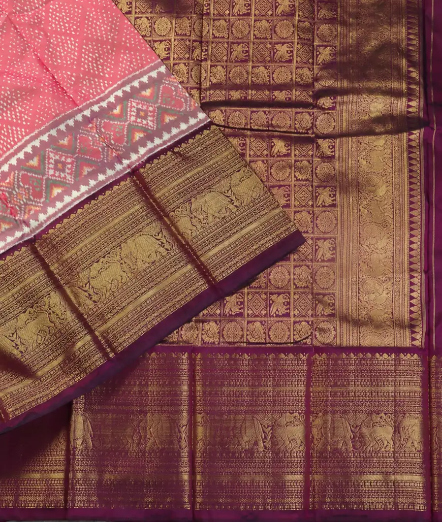 Pink Ikat Silk Saree T4649422