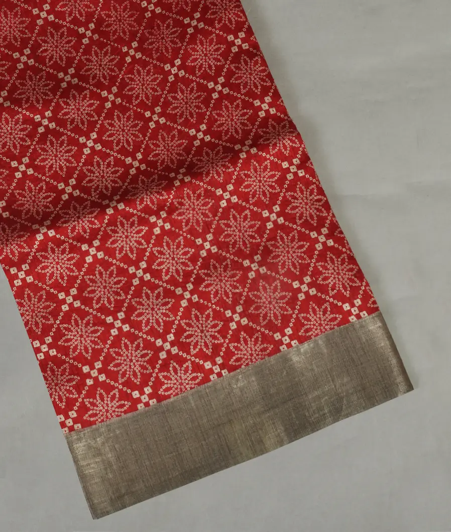 Red Tussar Printed Saree T451816-image
