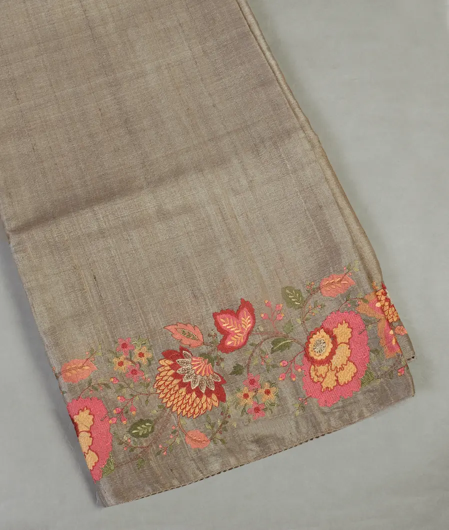 Grey Tussar Embroidery Saree T460489-image