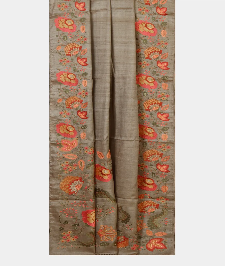 Grey Tussar Embroidery Saree T4604892