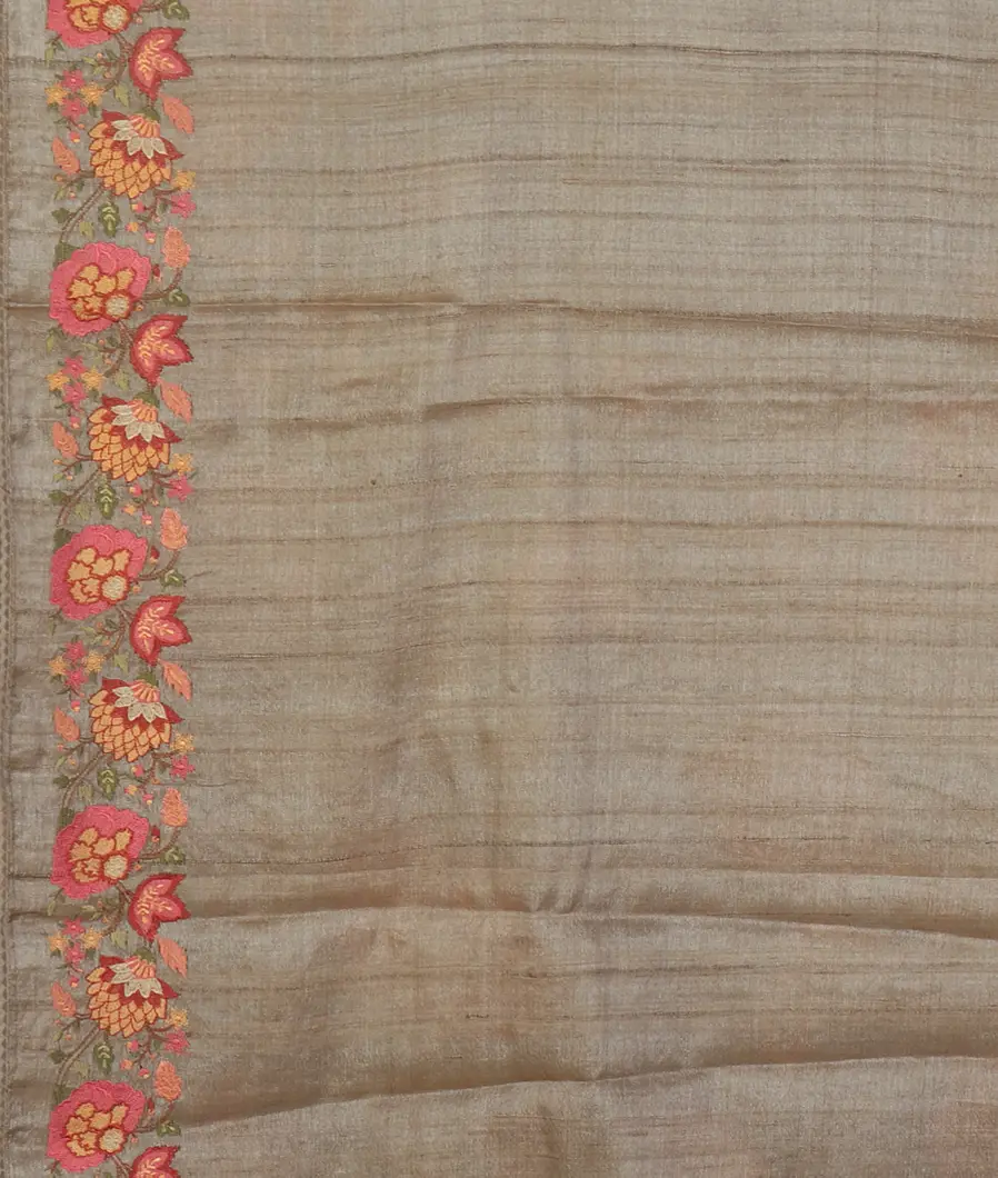 Grey Tussar Embroidery Saree T4604893