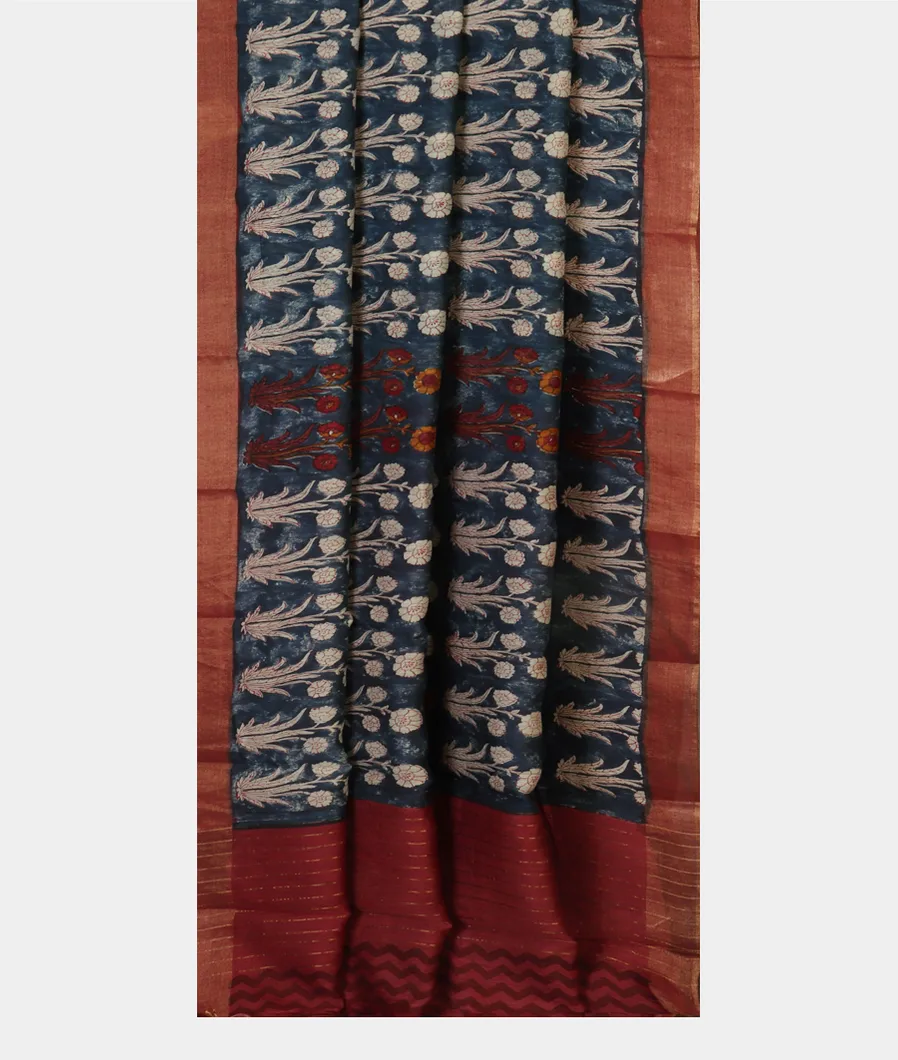 Blue Tussar Printed Saree T4647552