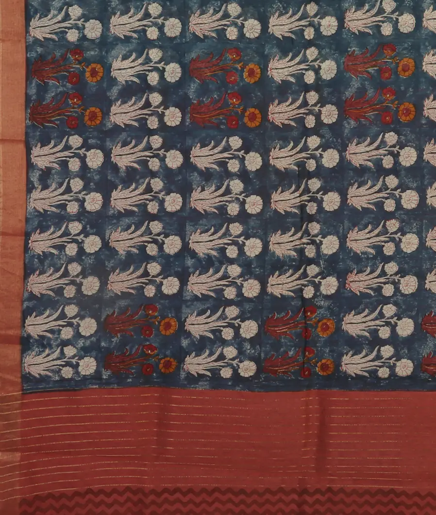 Blue Tussar Printed Saree T4647554