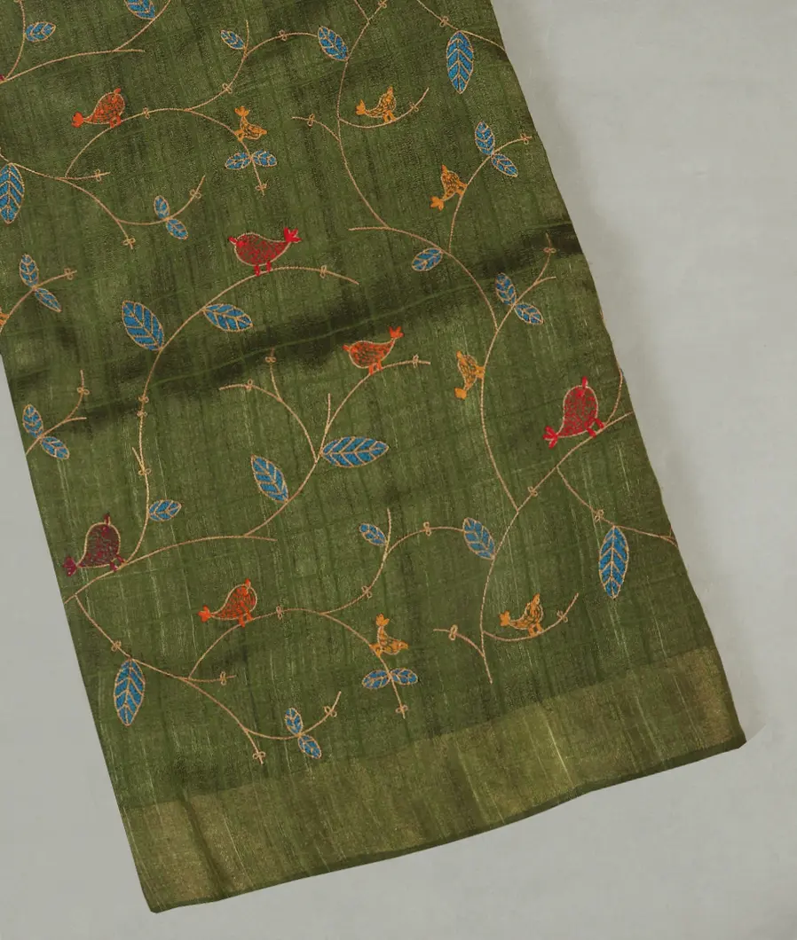 Green Tussar Embroidery Saree T393418-image
