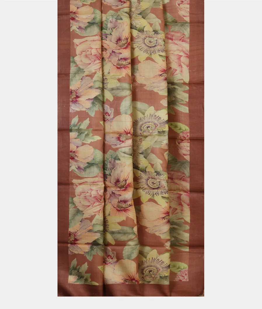 Brown Tussar Printed Saree T3242502