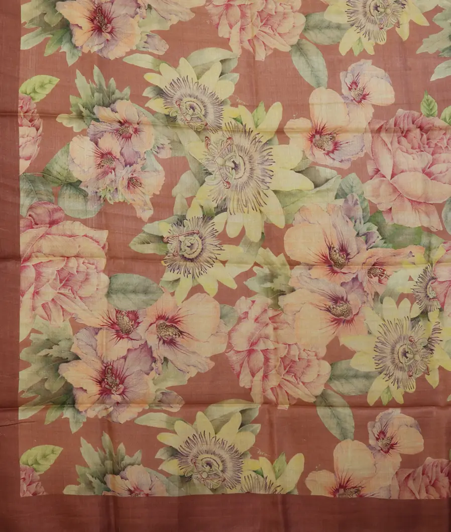 Brown Tussar Printed Saree T3242504