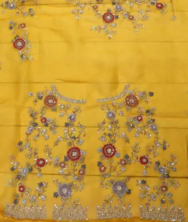 Yellow Kora Organza Hand Embroidery Saree T4594863