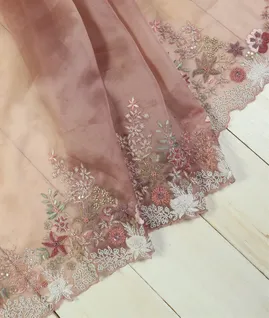 Pink Kora Organza Hand Embroidery Saree T4305302