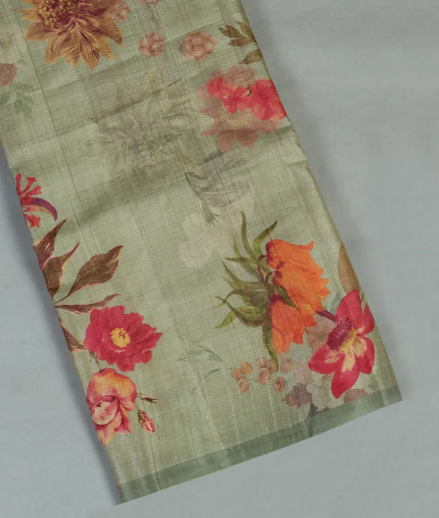 Green Tussar Printed Saree T453875-image