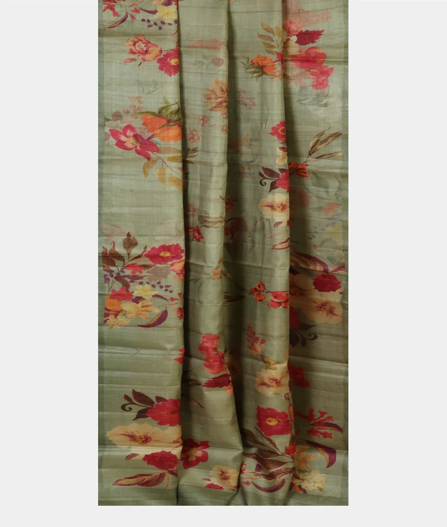 Green Tussar Printed Saree T4538752