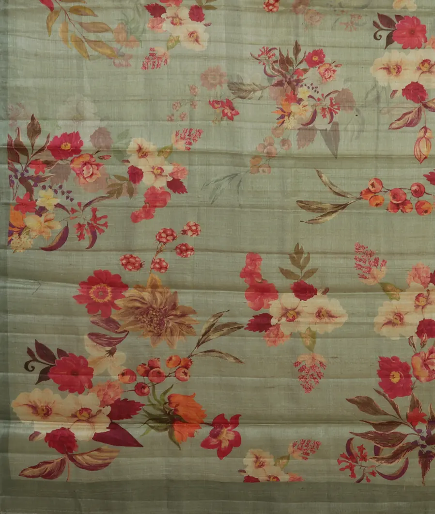 Green Tussar Printed Saree T4538754