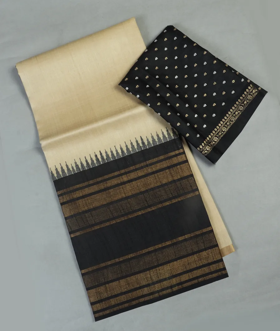 Beige Woven Tussar Saree T382344-image